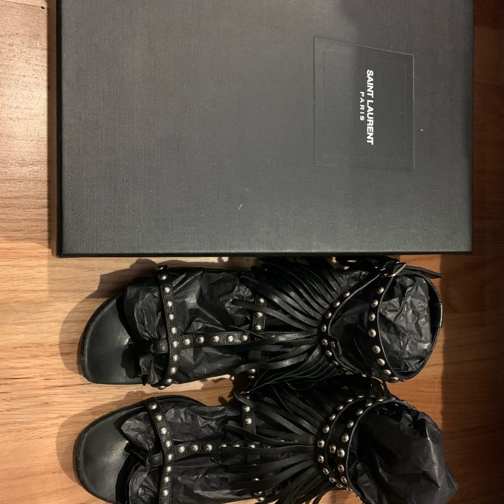 Saint Laurent Black Fringe Sandals sz 39 / 8.5 9 - Picture 4 of 10
